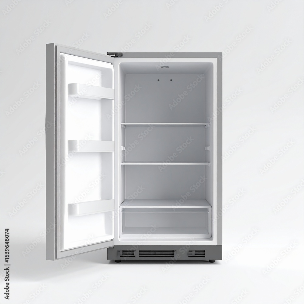 Empty Modern Refrigerator Ready for Healthy Foods and Drinks. Empty Modern Refrigerator Ready for Healthy Foods and Drinks.