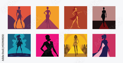 Collection of fashion models in various poses and settings