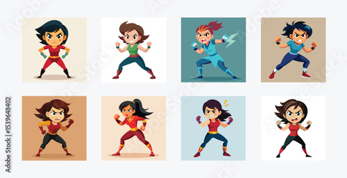 Collection of cartoon female fighters in various poses
