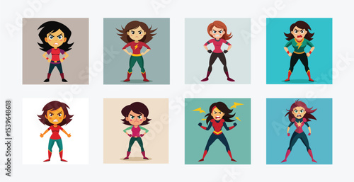 Angry cartoon superheroines with hands on hips collection