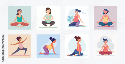 Illustrations of pregnant women doing yoga poses 