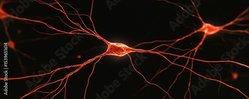 A network of glowing red neurons against a dark background, showcasing intricate connections and the beauty of neural structures.