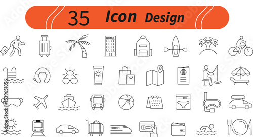 Thirty five travel and vacation line icons design