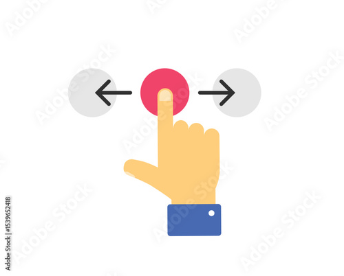 Swipe right left icon flat cartoon, slide drag hand finger touch screen gesture vector graphic sign symbol, horizontal scroll info hint switch image clip art
