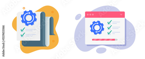 Software web site operation automation version update icon vector, website online application setup graphic illustration set, project plan integration process image clip art