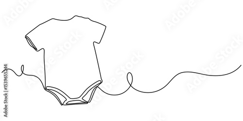 Single continuous drawing of baby onesie. Vector editable illustration, baby onesie continuous one line drawing, Baby rompers, children clothing, dress one line art with an inscription continuous