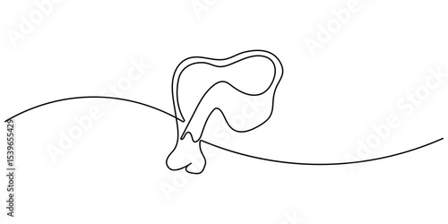 Chicken hindquarter one line continuous drawing. Fresh chicken meat continuous one line illustration. Vector minimalist linear illustration, Fried Chicken Single Line Icon, One Continuous Line Drawing