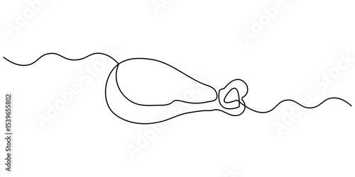 Chicken hindquarter one line continuous drawing. Fresh chicken meat continuous one line illustration. Vector minimalist linear illustration, Fried Chicken Single Line Icon, One Continuous Line Drawing