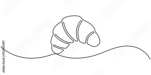 Croissant bread for desset outline drawing illustration. one continuous line drawing of croissant, Continuous one line art Croissant icon badge bakery, Continuous one single minimal line drawing.