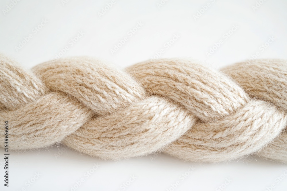 Light beige braided yarn against white background Light beige braided yarn against white background