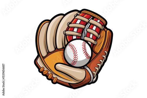 Baseball glove holding a white baseball on white background