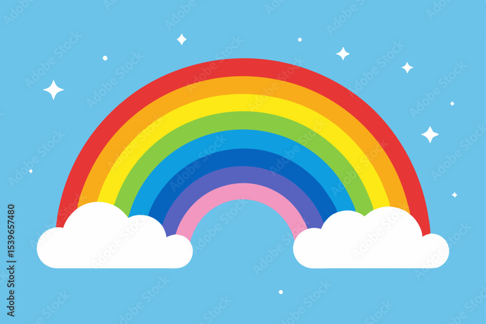 Vibrant Rainbow Arcing Over Fluffy Clouds A Colorful Illustration Vibrant Rainbow Arcing Over Fluffy Clouds A Colorful Illustration