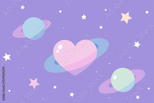 Cosmic Love Pastel Planets and Stars, Heart Galaxy Design