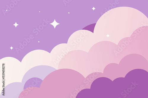 Pastel Purple Night Sky with Fluffy Clouds Dreamy Illustration