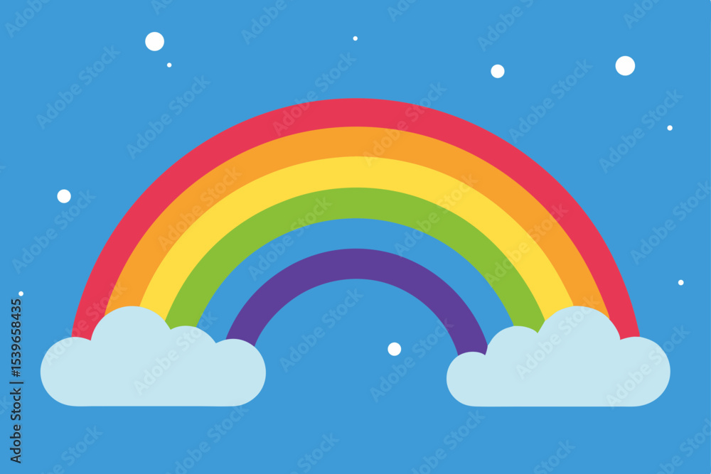 Vibrant Rainbow Arcing Across a Clear Blue Sky with Fluffy Clouds A Colorful Nature Illustration Vibrant Rainbow Arcing Across a Clear Blue Sky with Fluffy Clouds A Colorful Nature Illustration