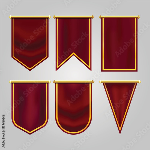 Collection of royal red pennant flag with gold accent