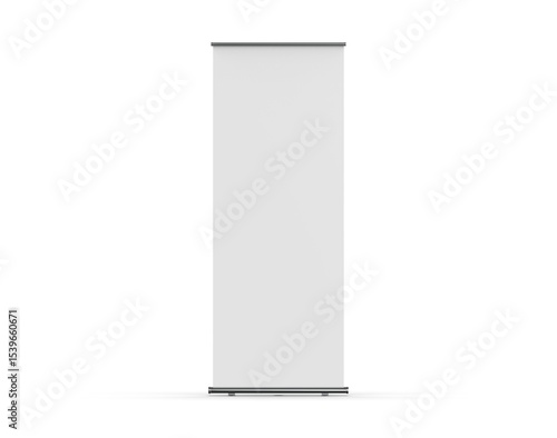 Blank standee roll up banner mockup template on isolated white background, 3d illustration