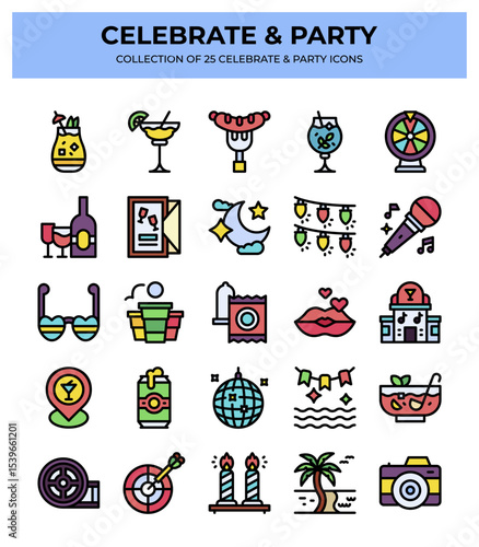 25 Celebrate & Party Icons Collection. Festive Event Elements