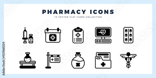 10 Pharmacy Lineal Fill icons pack. vector illustration.