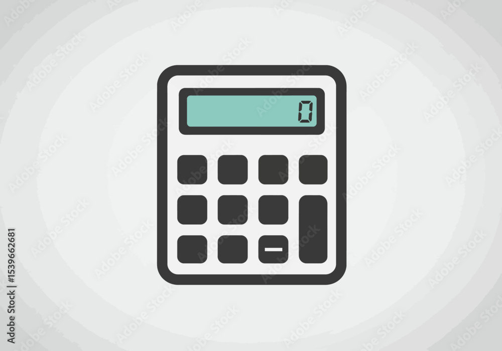 A calculator with a green display showing a zero surrounded by square buttons A calculator with a green display showing a zero surrounded by square buttons