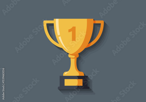 A golden trophy with a number 1 on it rests on a black base against a gray background