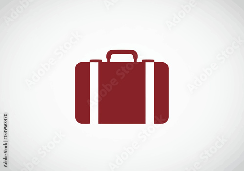 A maroon suitcase with white straps on a white gradient background