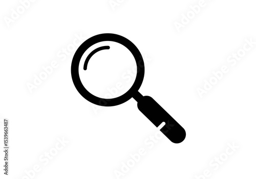 A magnifying glass icon in black with a visible handle and lens frame on a white background