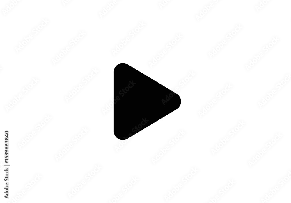 A solid black play button facing right is centered on a white background The triangle has rounded corners A solid black play button facing right is centered on a white background The triangle has rounded corners