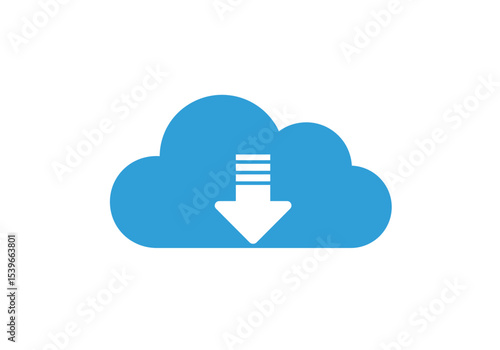 A sky blue cloud with a downward arrow inside symbolizes data downloading