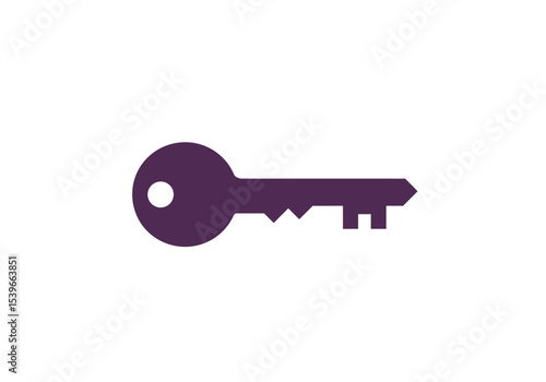 A solid purple key is centered against a white background