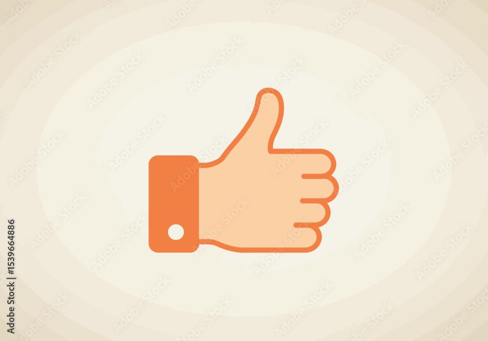 An orange stylized thumbsup hand gesture over a light cream background An orange stylized thumbsup hand gesture over a light cream background