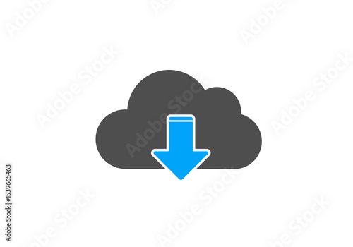 Gray cloud with a blue download arrow