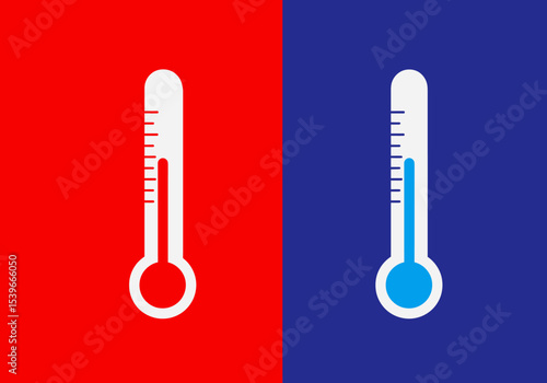 Two thermometers one on red one on blue showing different temperatures