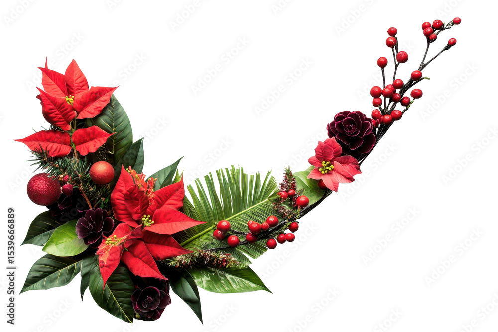 Naklejka premium Elegant Christmas corner arrangement with vibrant florals and greenery perfect for festive decor in home settings during the holiday season