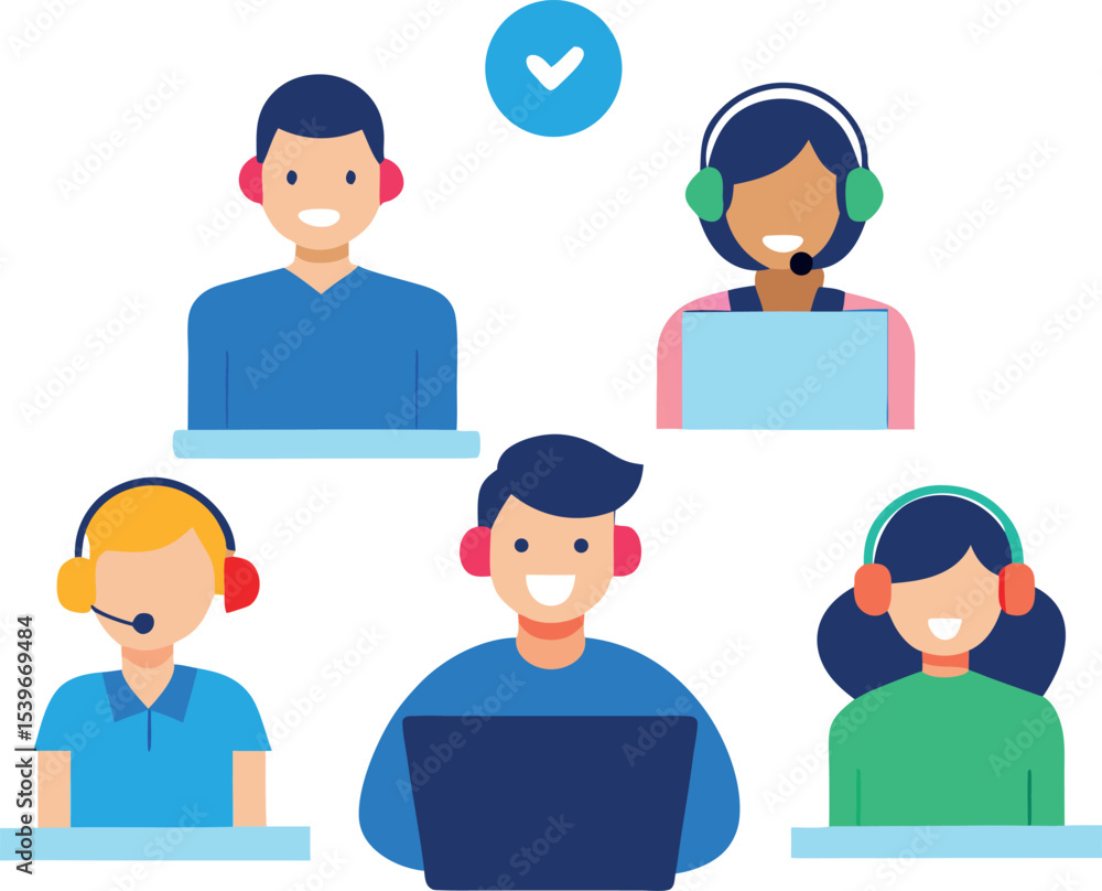 Fototapeta premium Call Center Employees Assisting Customers From Remote