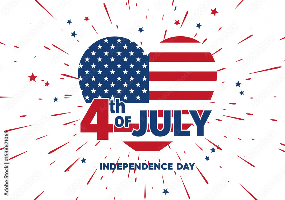 Obraz premium Fourth of july design with american flag heart and burst on a white background for independence day