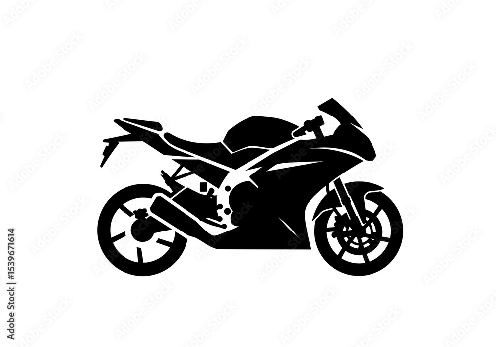 Fototapeta premium A detailed black silhouette of a sport motorcycle on a white background in a side view position