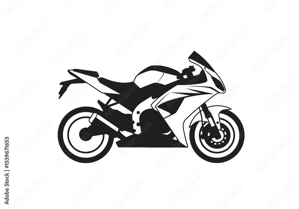 Obraz premium A black and white vector illustration of a motorcycle with detailed features and a sleek design style