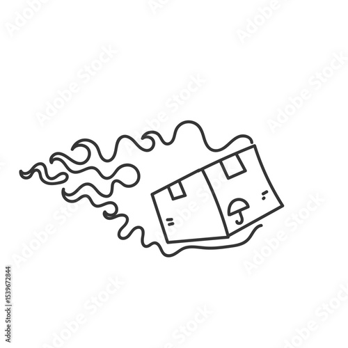 fast package box on fire in doodle icon