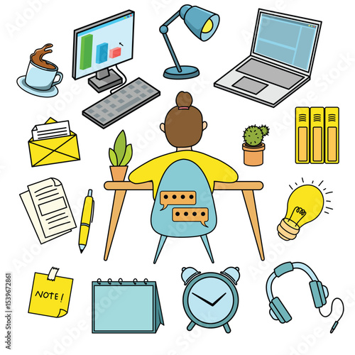 Collection vector elements of freelance tools in cartoon style. Flat design clipart freelance work