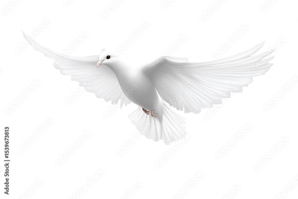 Fototapeta premium White dove of peace soaring gracefully above with wings spread wide against a clear background, embodying hope and tranquility in flight