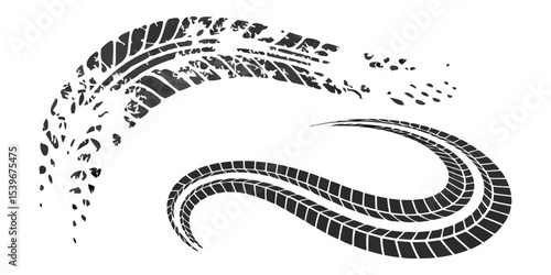 Abstract Tire Track Swirl, Grunge Vector Background for Automotive Design, On White Background
