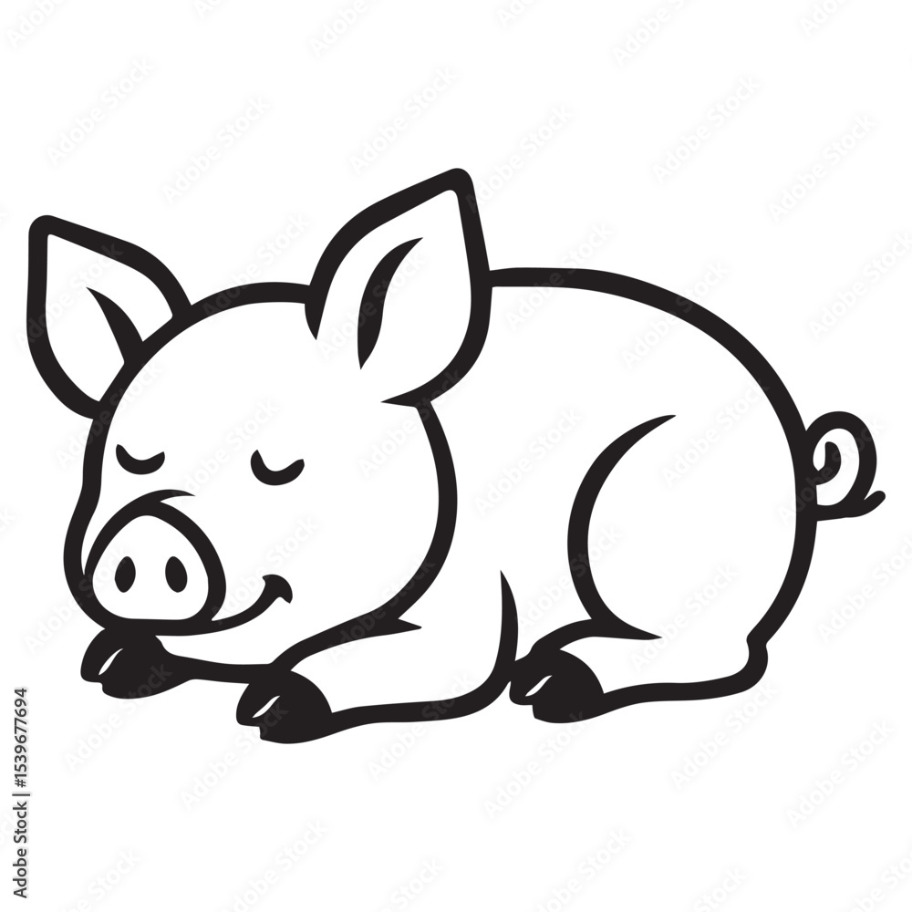 Naklejka premium Domestic Pig Illustration in Black and White for Animal Lovers