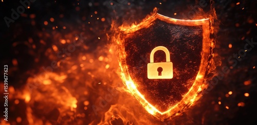 Fiery shield with lock graphic (2)