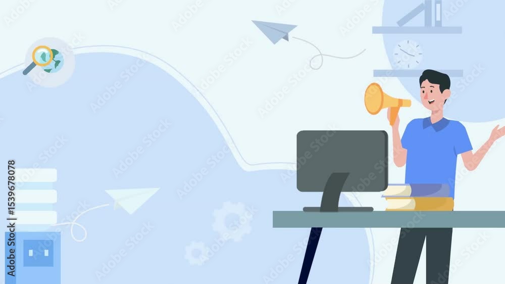 Person announcing something with microphone motion graphics animation Person announcing something with microphone motion graphics animation