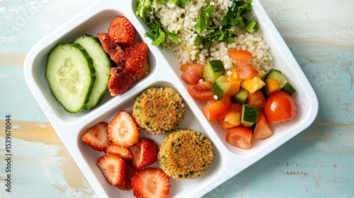 Healthy Kid's Meal: Falafel, Couscous, and Fresh Veggies