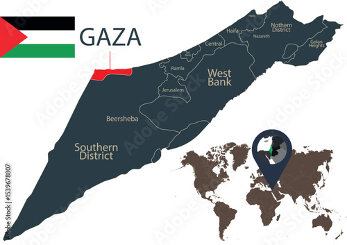 Detailed Vector Map of Gaza Area with Regional Labels