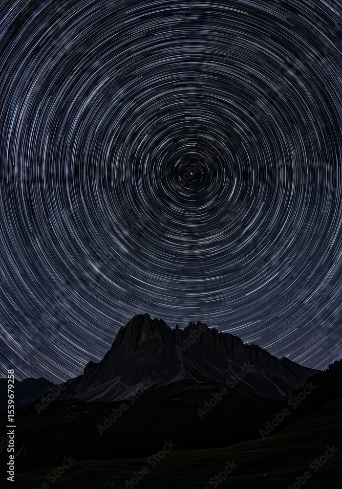 Fototapeta premium Star Trails Over Mountain Landscape at Night with Clear Skies
