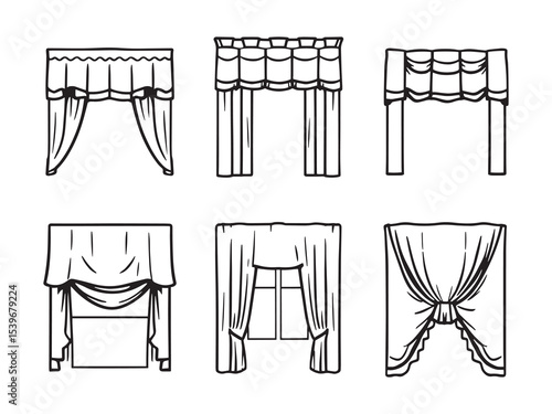 beautiful window valance decorative line art illustration