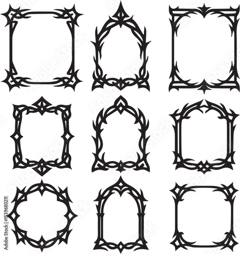 Gothic Fantasy Game Frame Set – Medieval Vector Borders with Tribal and Mystic Elements for UI and RPG Design